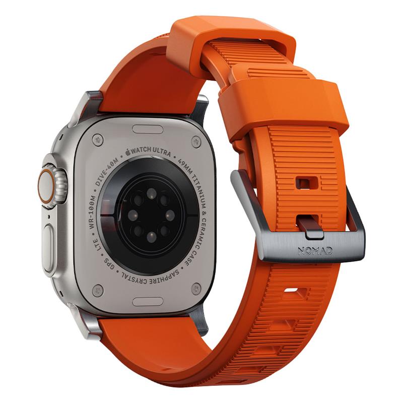 Nomad remienok Rugged Strap pre Apple Watch 44/45/49mm - Ultra Orange/Silver Hardware
