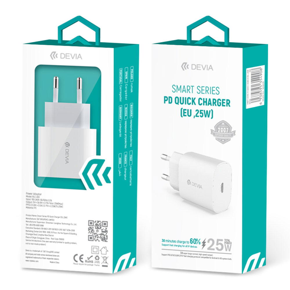 Devia sieťová nabíjačka Smart series PD Quick Charger 25W - White