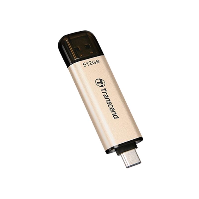 Transcend 512GB JetFlash 930C Dual USB 3.2 Gen 1 Flash Drive - Gold