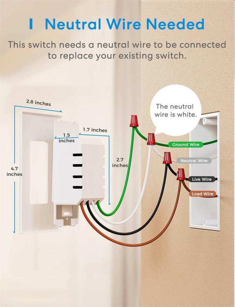 Meross Smart Wi-Fi nástěnný vypínač 1 Gang 1 way Touch Button Neutral Wire Required