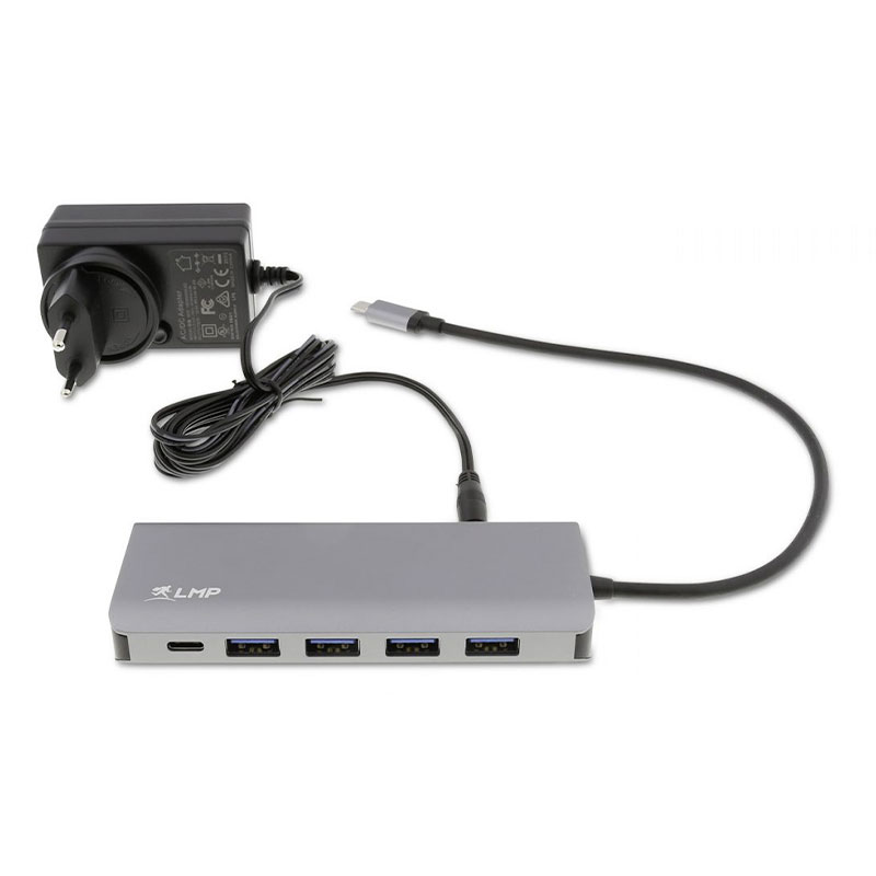 LMP USB-C 7 port hub with external power - Space Gray Aluminium