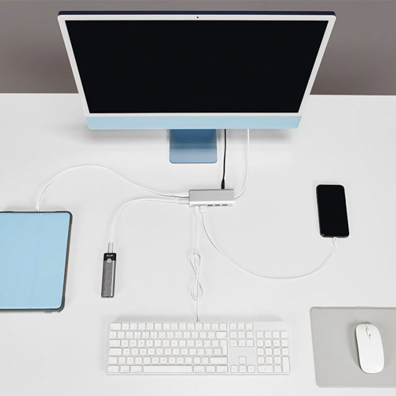 LMP USB-C 7 port hub with external power - Space Gray Aluminium