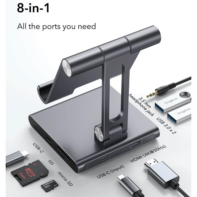 ESR stojan 8-in-1 Portable Stand USB-C Hub - Grey