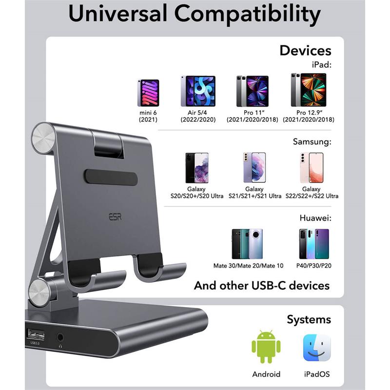ESR stojan 8-in-1 Portable Stand USB-C Hub - Grey