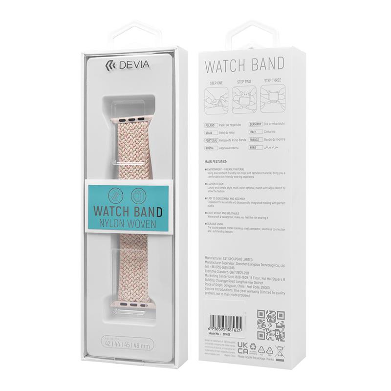 Devia remienok Deluxe Series Sport4 Nylon Braided Adjustable Band 44/45/46mm - Pink