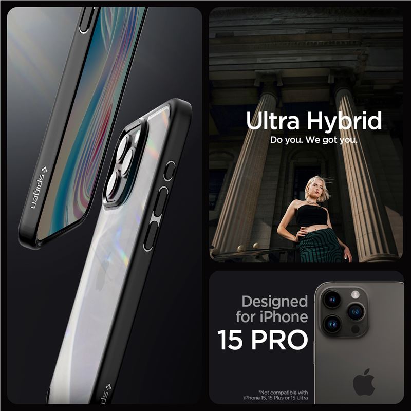Spigen kryt Crystal Hybrid pro iPhone 15 Pro - Matte Black