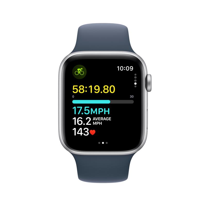 Apple Watch SE GPS 44mm Silver Aluminium Case with Storm Blue Sport Band - S/M