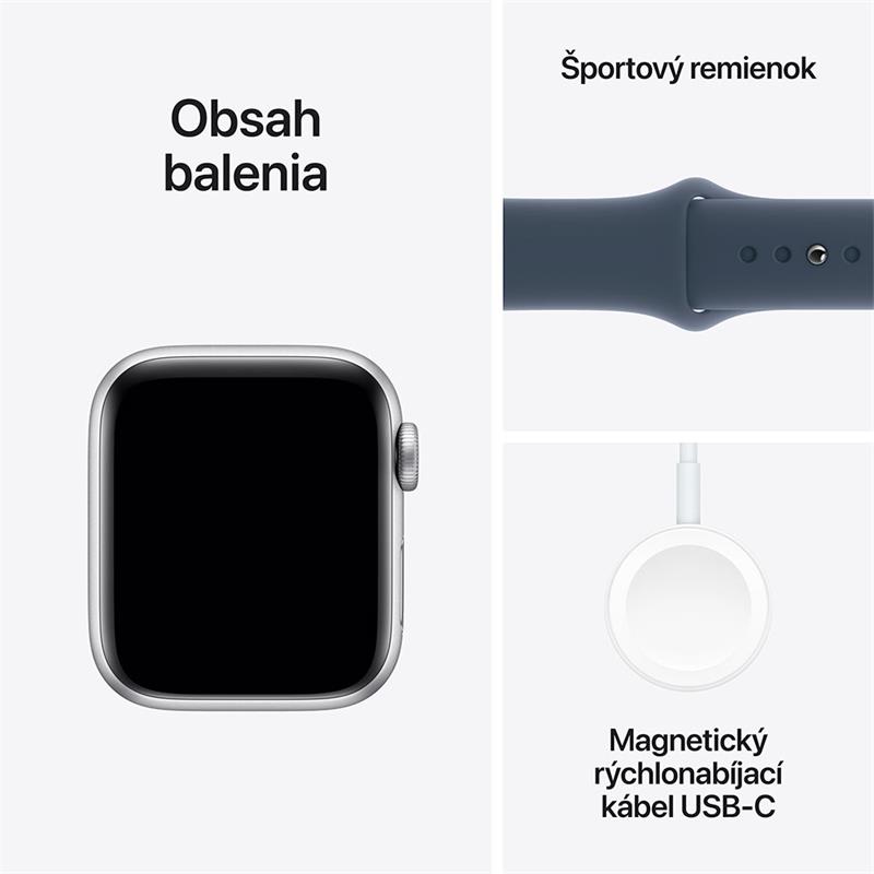 Apple Watch SE GPS 44mm Silver Aluminium Case with Storm Blue Sport Band - S/M