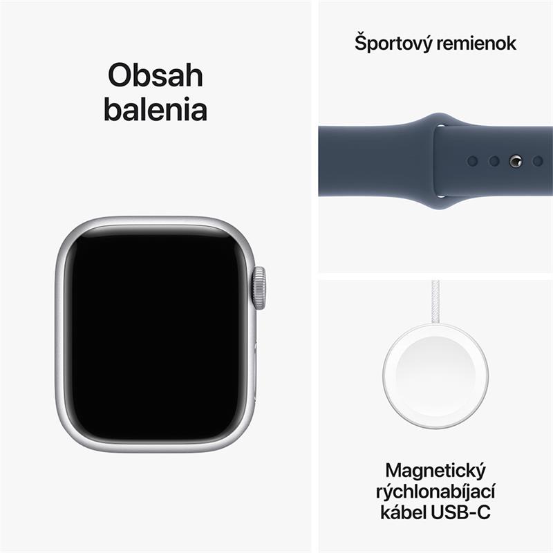 Apple Watch Series 9 GPS 41mm Silver Aluminium Case with Storm Blue Sport Band - S/M