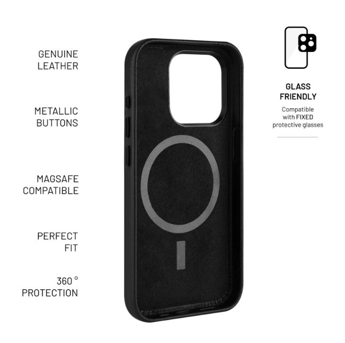FIXED kožený kryt MagLeather s podporou MagSafe pro Apple iPhone 15 Pro Max, černý
