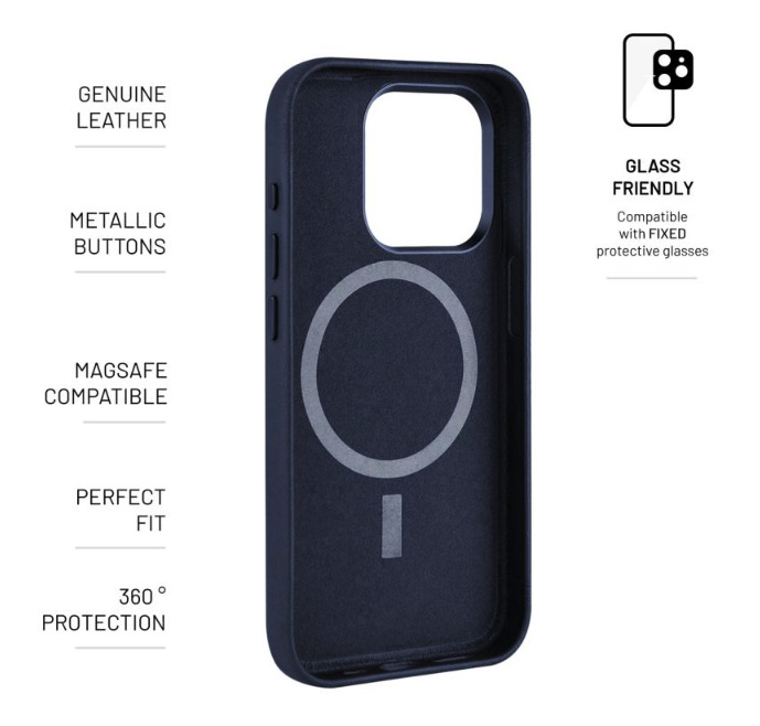 FIXED kožený kryt MagLeather s podporou MagSafe pro Apple iPhone 15 Pro, modrý