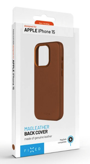 FIXED kožený kryt MagLeather s podporou MagSafe pro Apple iPhone 15 Plus, hnědý