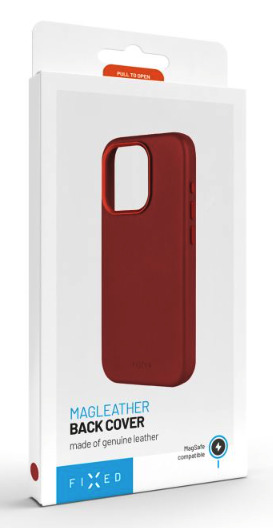 FIXED kožený kryt MagLeather s podporou MagSafe pro Apple iPhone 15 Plus, červený