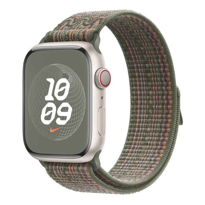 Apple Watch 45mm Sequoia/Orange Nike Sport Loop