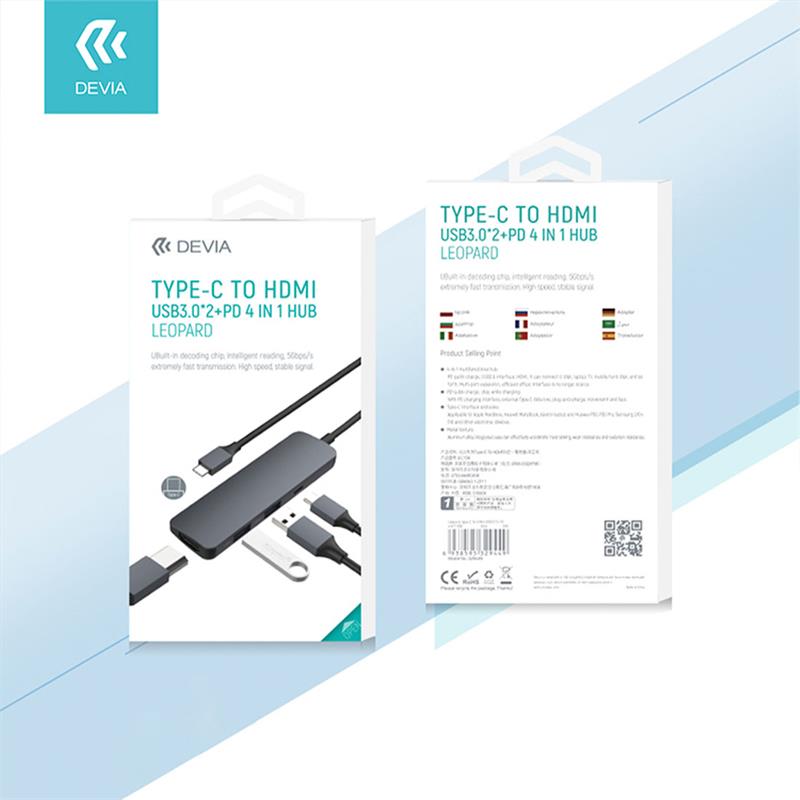 Devia USB-C Hub Leopard Series 4 in 1 - Gray