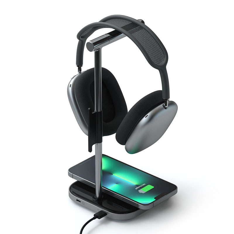 Satechi stojan 2-in-1 Headphone Stand With Wireless Charger - Space Grey Aluminium