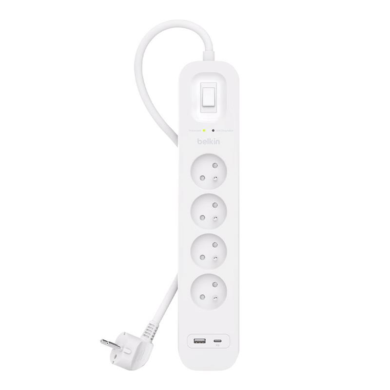 Belkin prepäťová ochrana 4T 525J 4 zásuvky, USB-A + USB-C - White