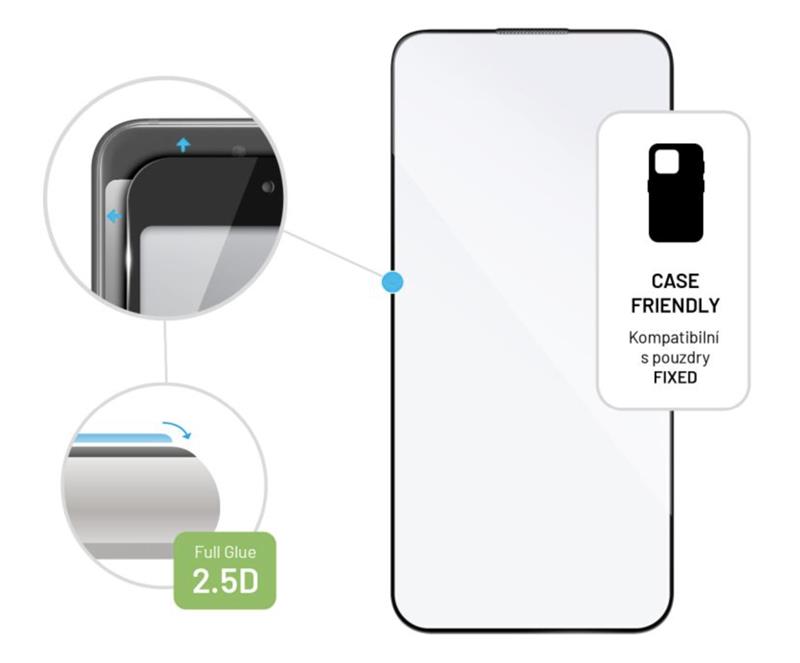 FIXED Ochranné tvrzené sklo Full-Cover pro Apple iPhone 15 Plus, lepení přes celý displej, černé