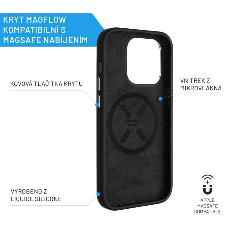 FIXED kryt MagFlow s podporou MagSafe pro Apple iPhone 15 Plus, černý