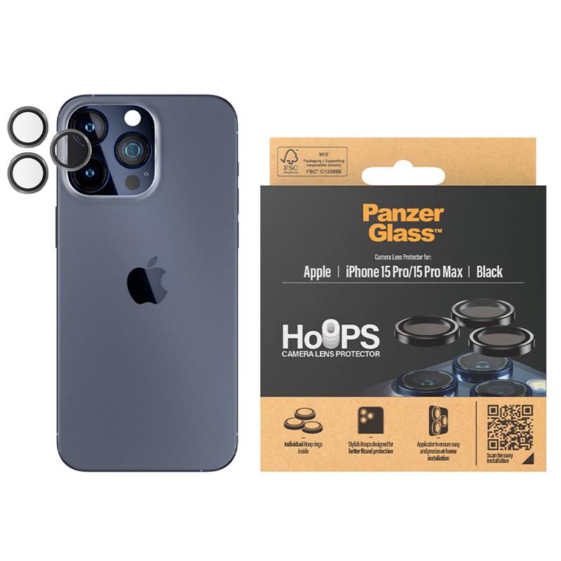 PanzerGlass ochranné sklo Hoops pre iPhone 15 Pro/15 Pro Max - Black Metal