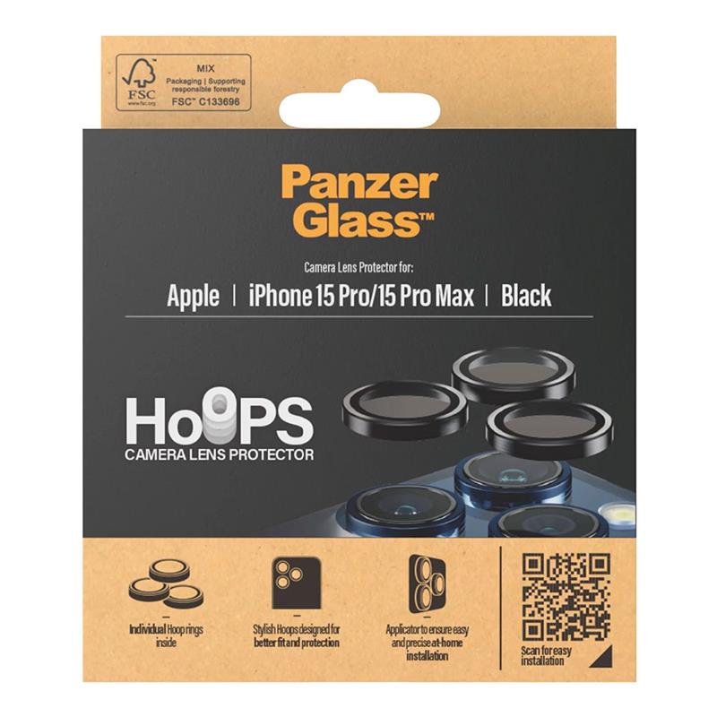 PanzerGlass ochranné sklo Hoops pre iPhone 15 Pro/15 Pro Max - Black Metal