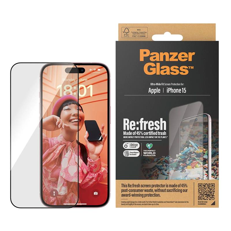 PanzerGlass ochranné sklo UWF Refresh pre iPhone 15 - Black Frame