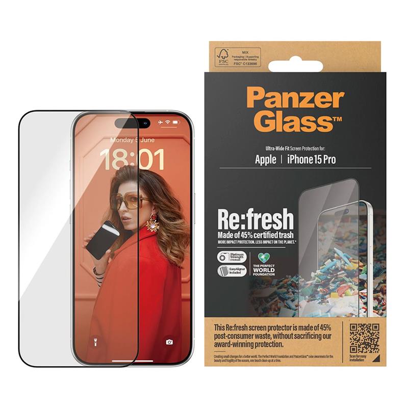 PanzerGlass ochranné sklo UWF Refresh pre iPhone 15 Pro - Black Frame