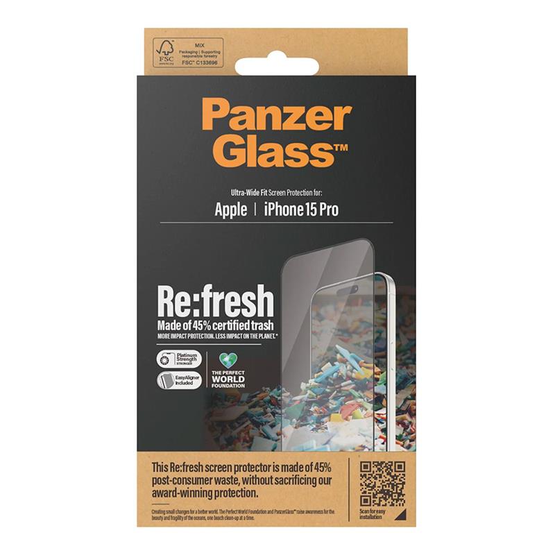 PanzerGlass ochranné sklo UWF Refresh pre iPhone 15 Pro - Black Frame