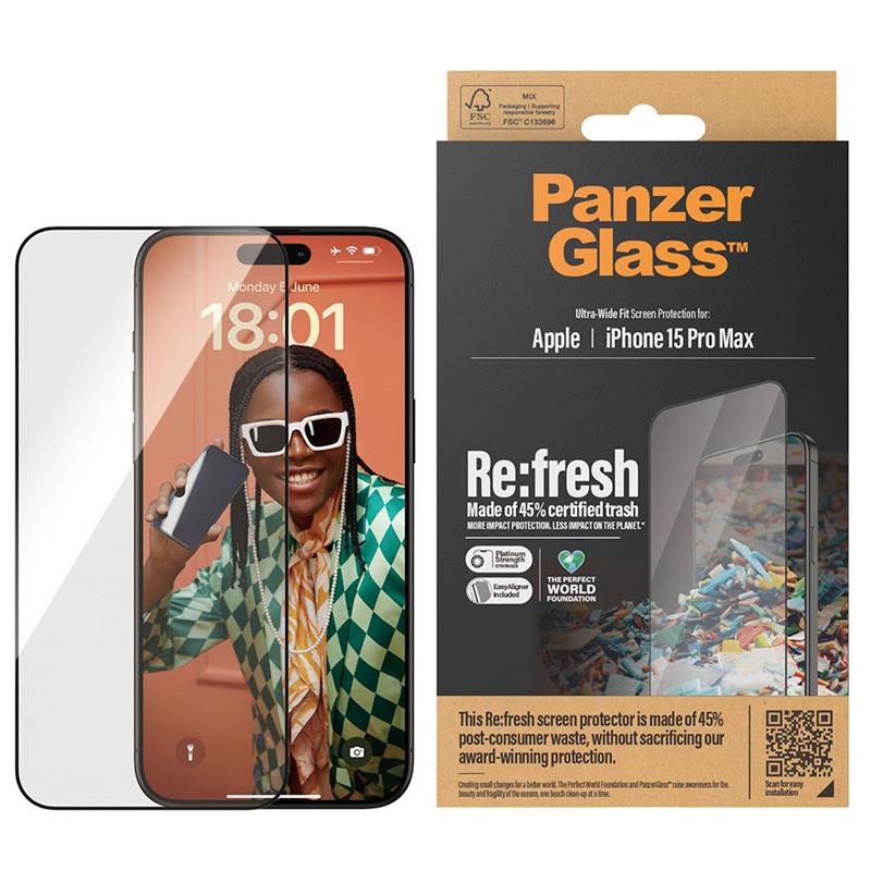 PanzerGlass ochranné sklo UWF Refresh pre iPhone 15 Pro Max - Black Frame