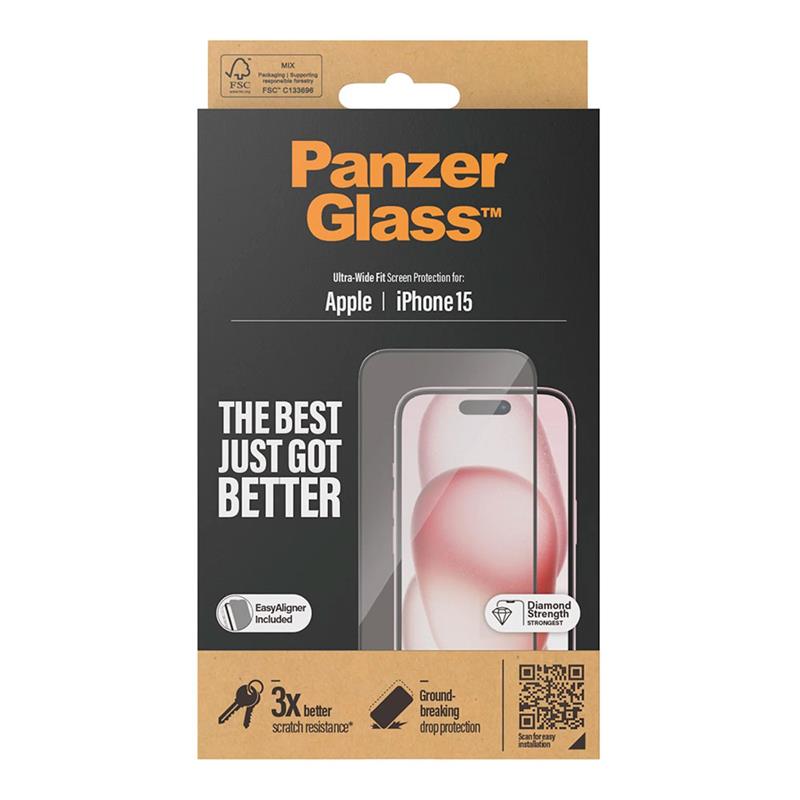 PanzerGlass ochranné sklo UWF pre iPhone 15 - Black Frame