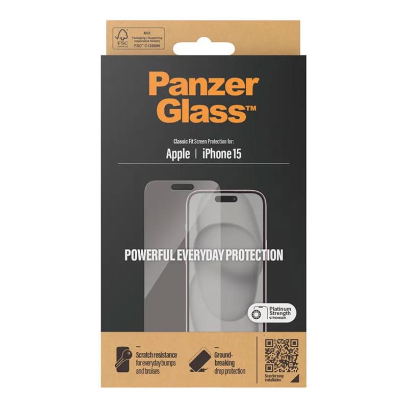 PanzerGlass ochranné sklo Classic Fit pre iPhone 15 - Clear