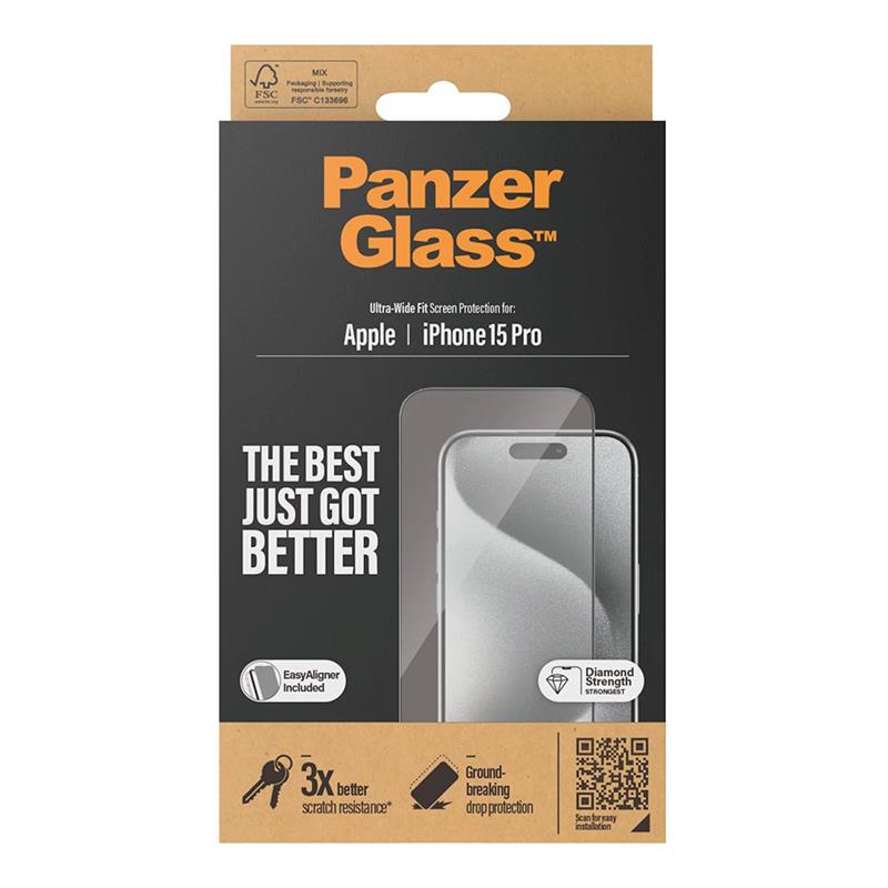 PanzerGlass ochranné sklo UWF pre iPhone 15 Pro - Black Frame