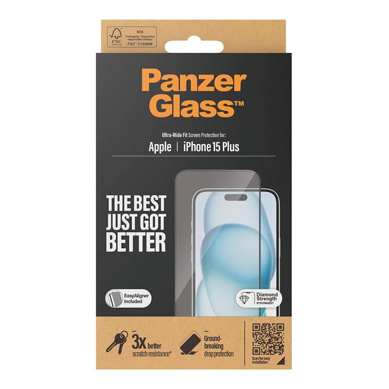 PanzerGlass ochranné sklo UWF pre iPhone 15 Plus - Black Frame