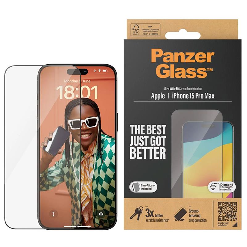 PanzerGlass ochranné sklo UWF pre iPhone 15 Pro Max - Black Frame
