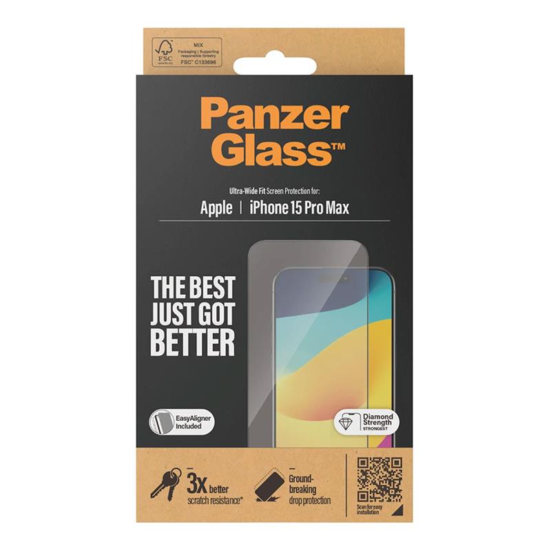PanzerGlass ochranné sklo UWF pre iPhone 15 Pro Max - Black Frame