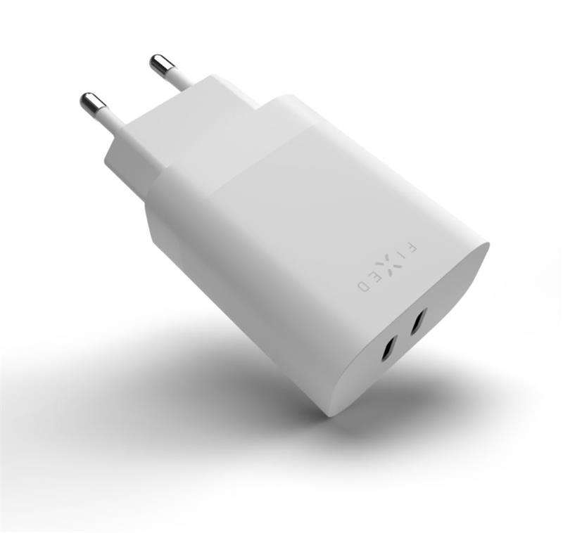 FIXED Síťová nabíječka s 2x USB-C výstupem a podporou PD, 35W, bílá