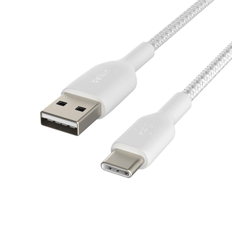 Belkin kábel Boost Charge Braided USB-A to USB-C 15cm - White
