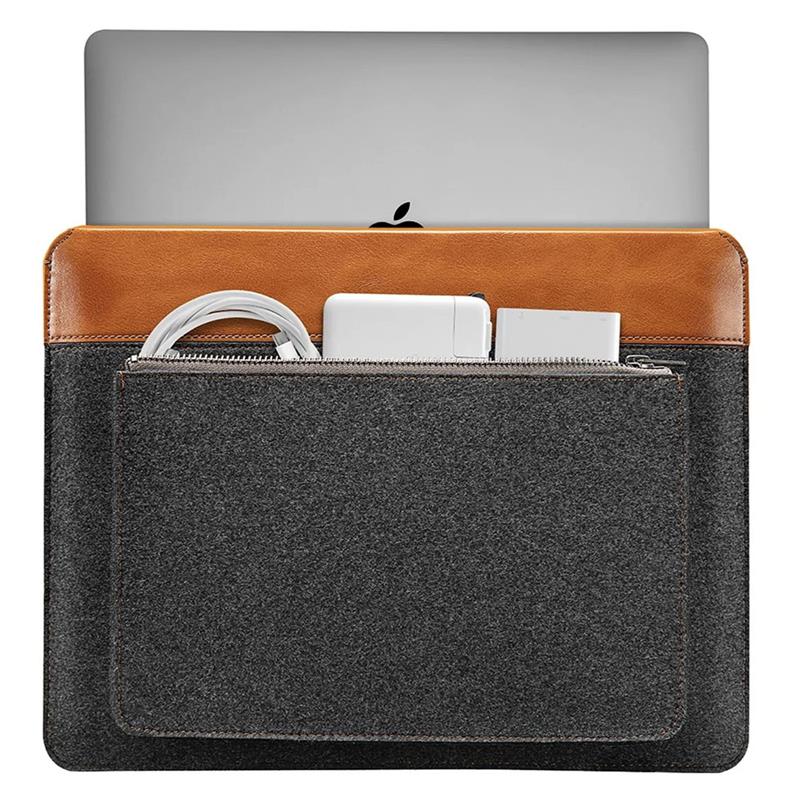 Tomtoc puzdro Felt & PU Leather Case pre Macbook Pro 14" - Gray/Brown