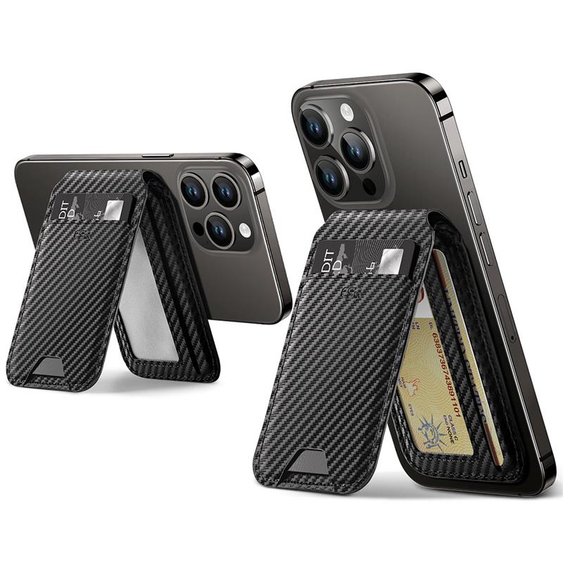 ESR Vegan Leather Magnetic Wallet Stand - Black Carbon Fiber