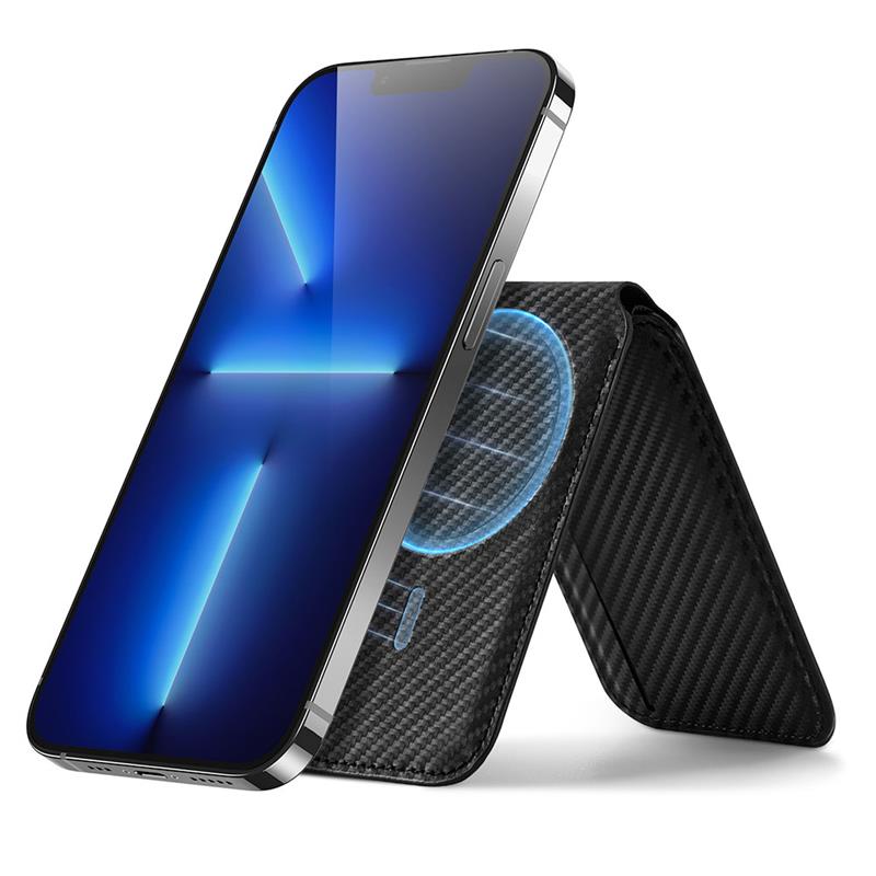 ESR Vegan Leather Magnetic Wallet Stand - Black Carbon Fiber