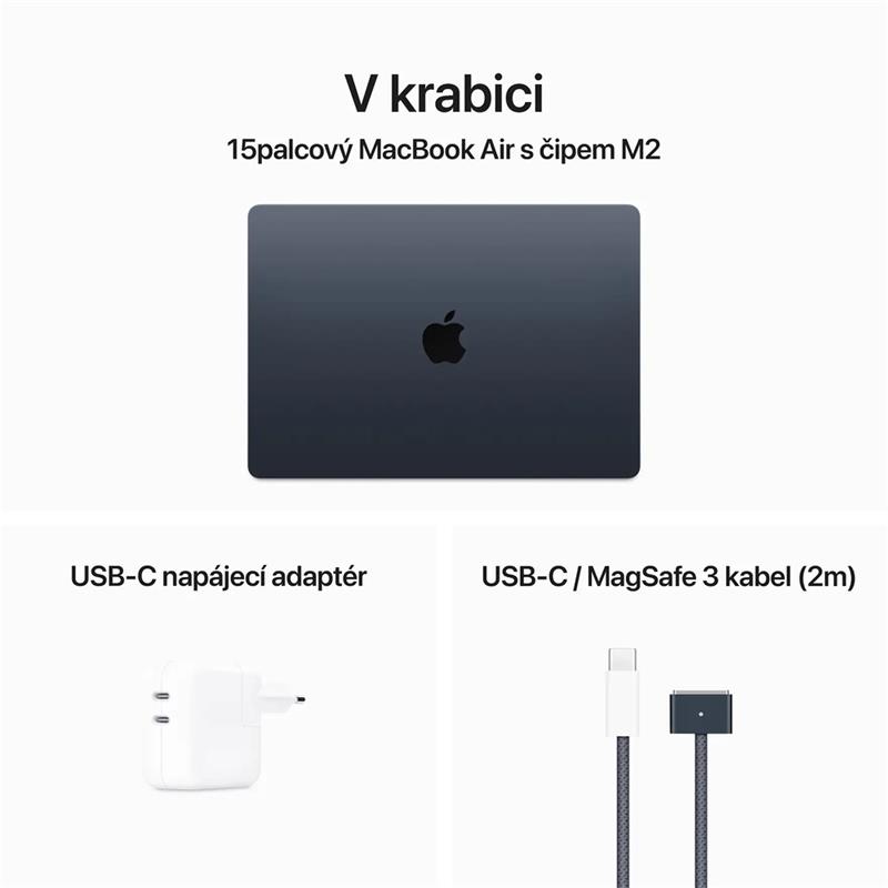 MacBook Air 15" Apple M2 8-core CPU 10-core GPU 8GB 256GB Temně Inkoustový CZ *ROZBALENO*