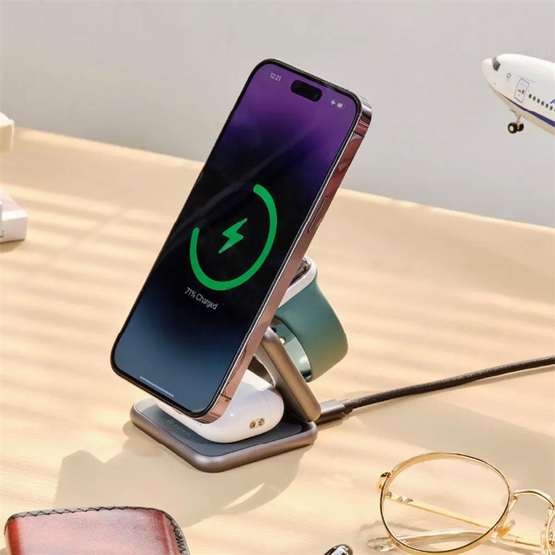 Adam Elements Omnia Mag 3 Magnetic 3-in-1 Wireless Charging Station - Gray