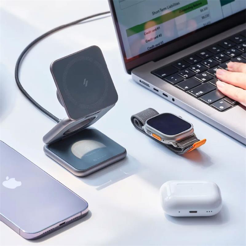Adam Elements Omnia Mag 3 Magnetic 3-in-1 Wireless Charging Station - Gray