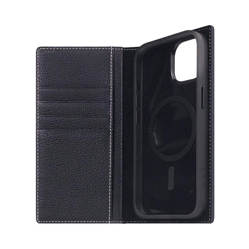 SLG Design puzdro D8 Magsafe Full Grain Leather pre iPhone 15 - Black Blue
