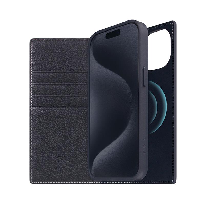 SLG Design puzdro D8 Magsafe Full Grain Leather pre iPhone 15 - Black Blue
