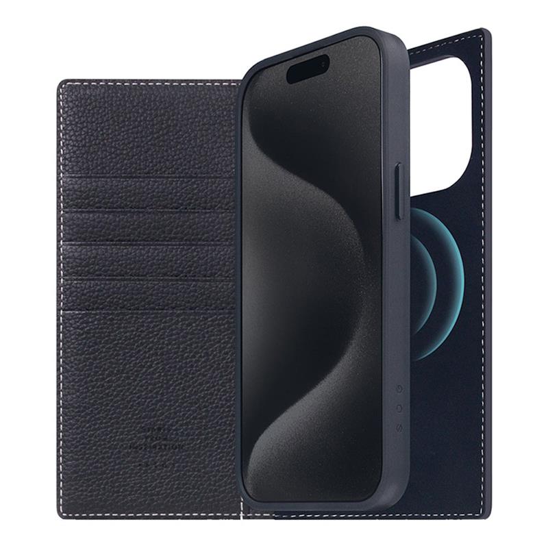 SLG Design puzdro D8 Magsafe Full Grain Leather pre iPhone 15 Pro Max - Black Blue