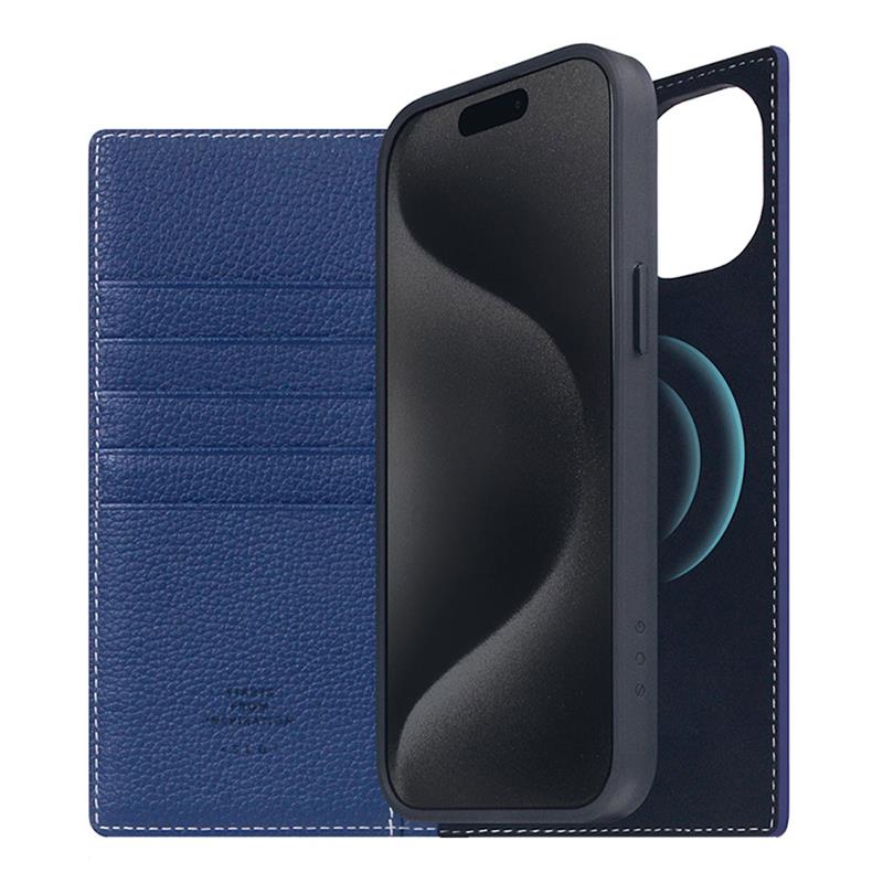 SLG Design puzdro D8 Magsafe Full Grain Leather pre iPhone 15 Plus - Navy Blue