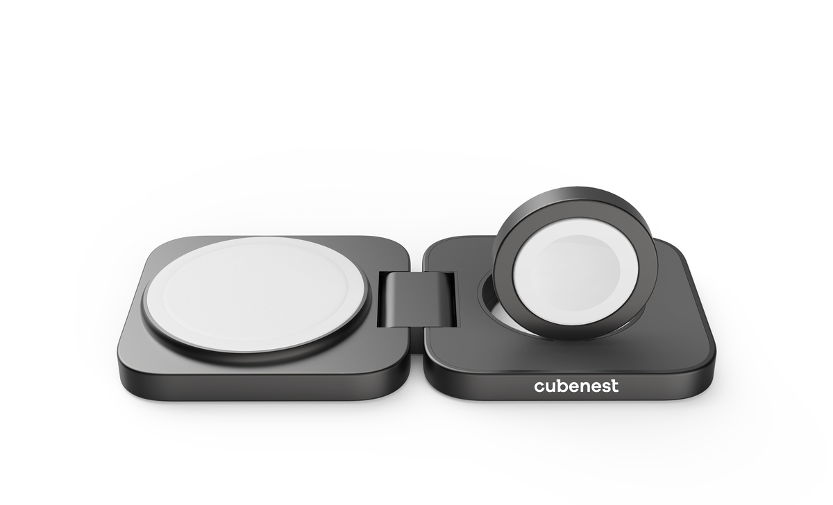Cubenest 2v1 Skládací bezdrátová nabíječka S211 Pro - šedá