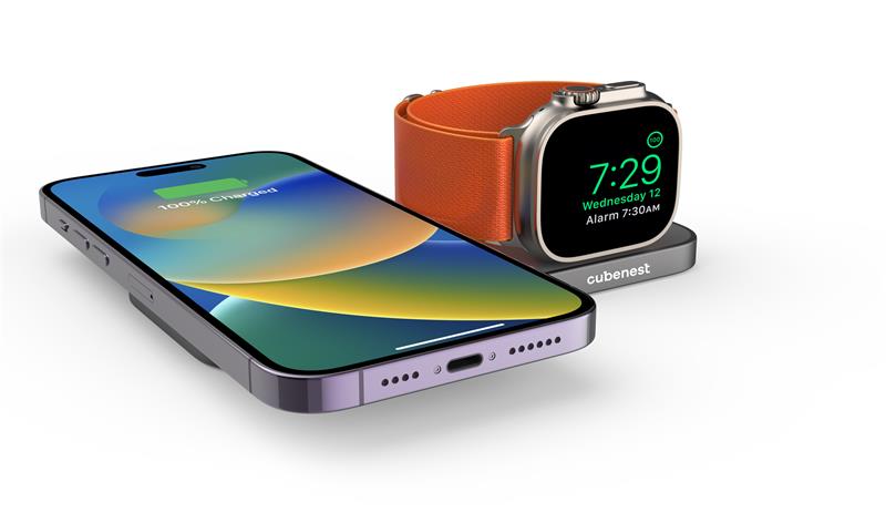 Cubenest 2v1 Skládací bezdrátová nabíječka S211 Pro - šedá