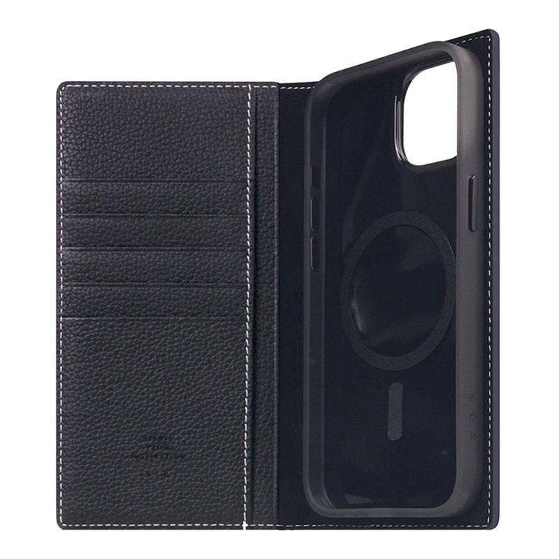 SLG Design puzdro D8 Magsafe Full Grain Leather pre iPhone 15 Plus - Black Blue
